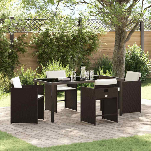 Garten Essgruppe 5 pcs Braun Poly-Rattan