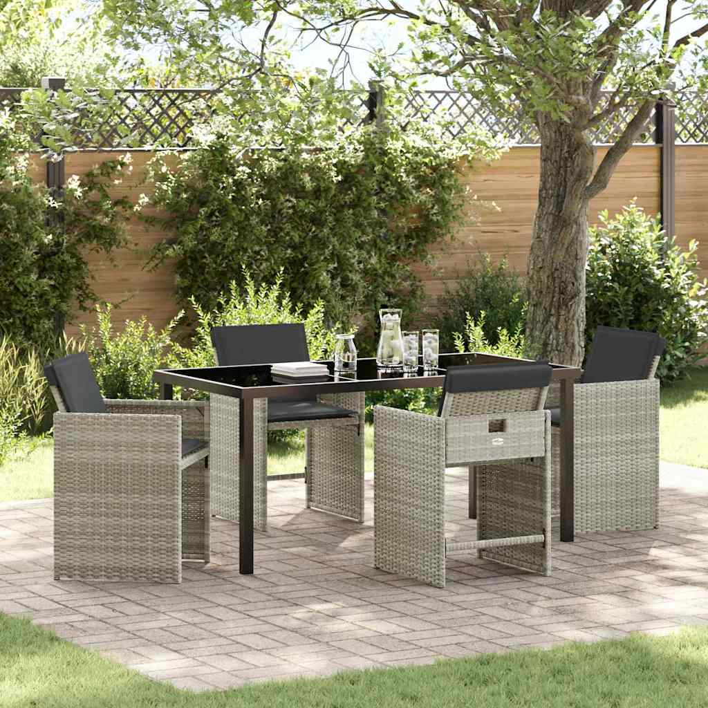 Garten Essgruppe 5 pcs Hellgrau Poly-Rattan