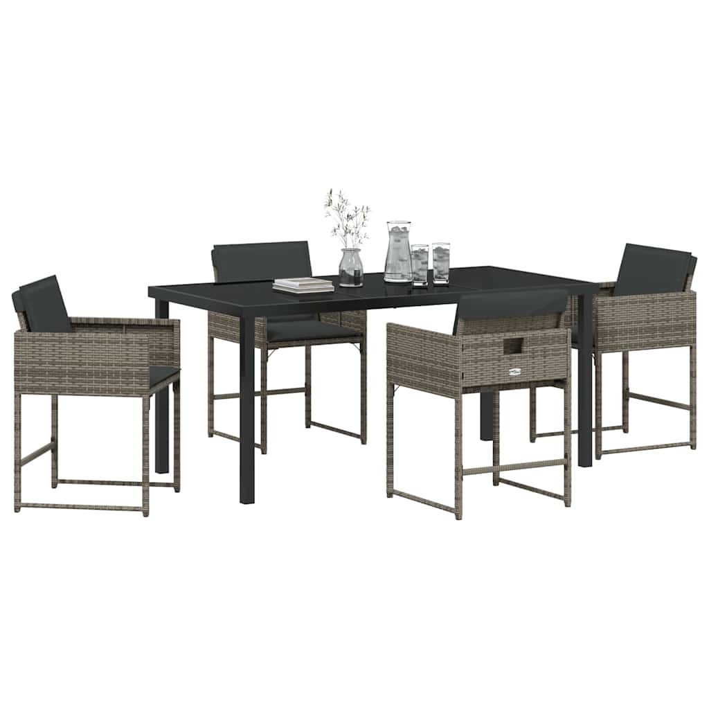 Garten Essgruppe 5 pcs Grau Poly-Rattan