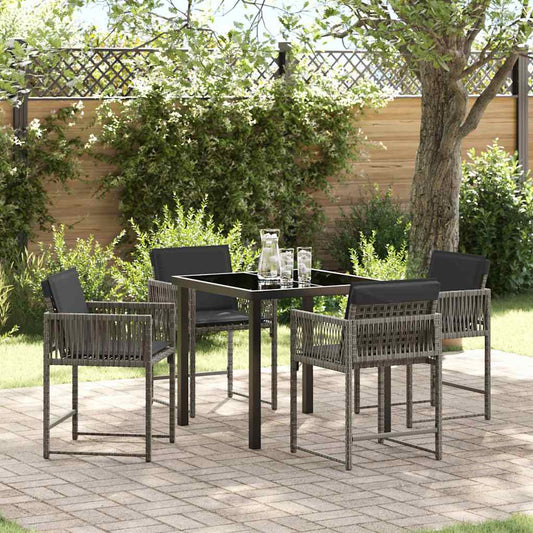 Garten Essgruppe 5 pcs Grau Poly-Rattan