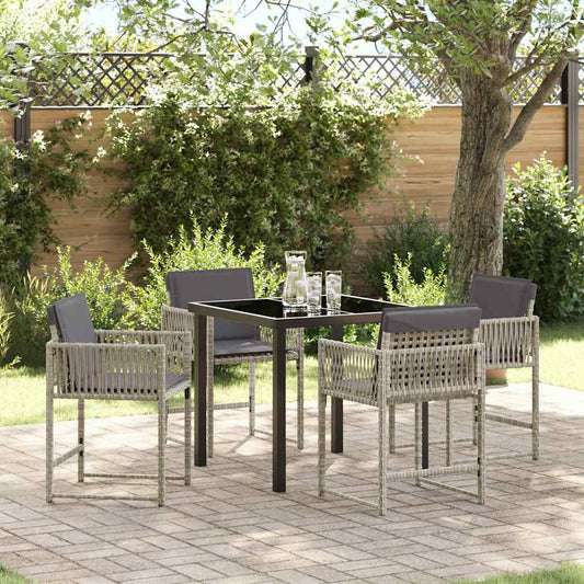 Garten Essgruppe 5 pcs Hellgrau Poly-Rattan