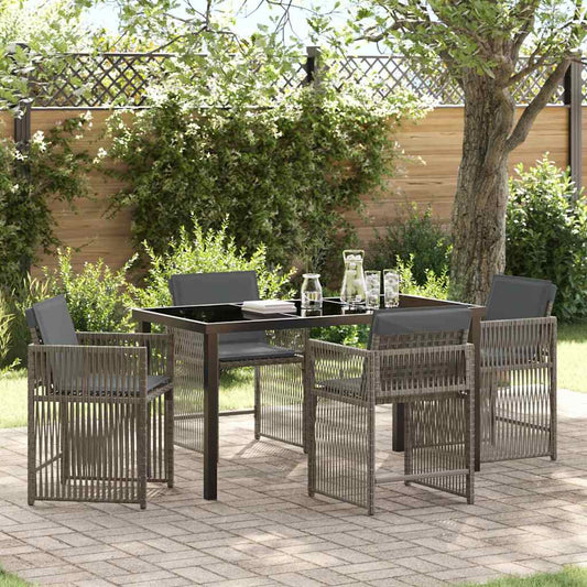 Garten Essgruppe 5 pcs Grau Poly-Rattan