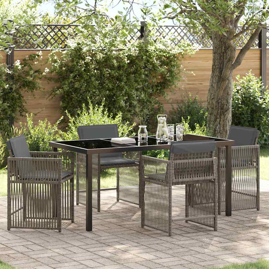 Garten Essgruppe 5 pcs Grau Poly-Rattan