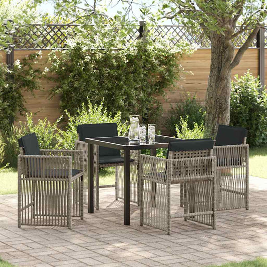 Garten Essgruppe 5 pcs Hellgrau Poly-Rattan