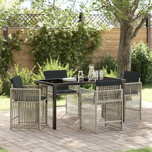 Garten Essgruppe 5 pcs Hellgrau Poly-Rattan