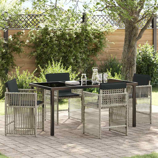 Garten Essgruppe 5 pcs Hellgrau Poly-Rattan