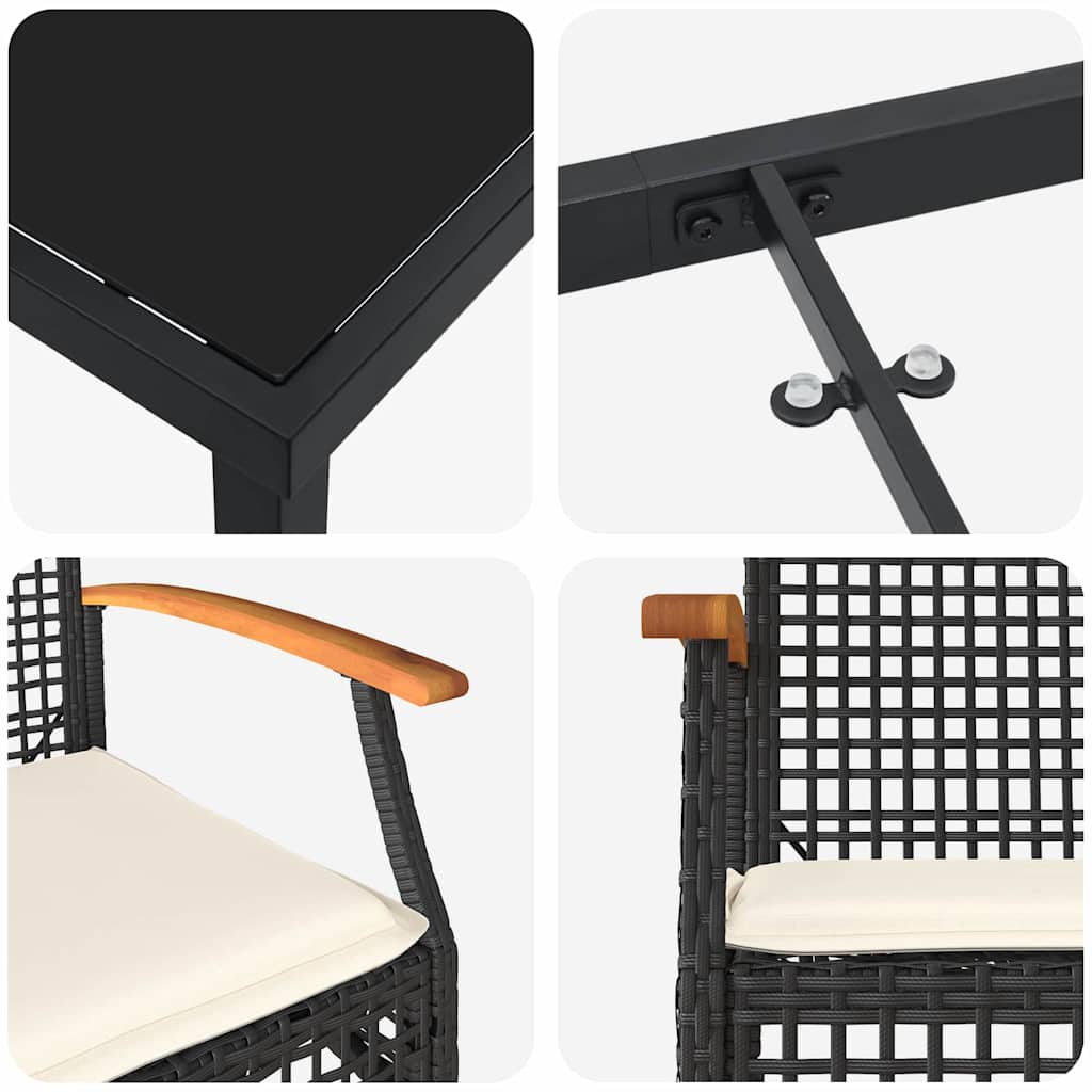 Garten Essgruppe 3 pcs Schwarz Poly-Rattan