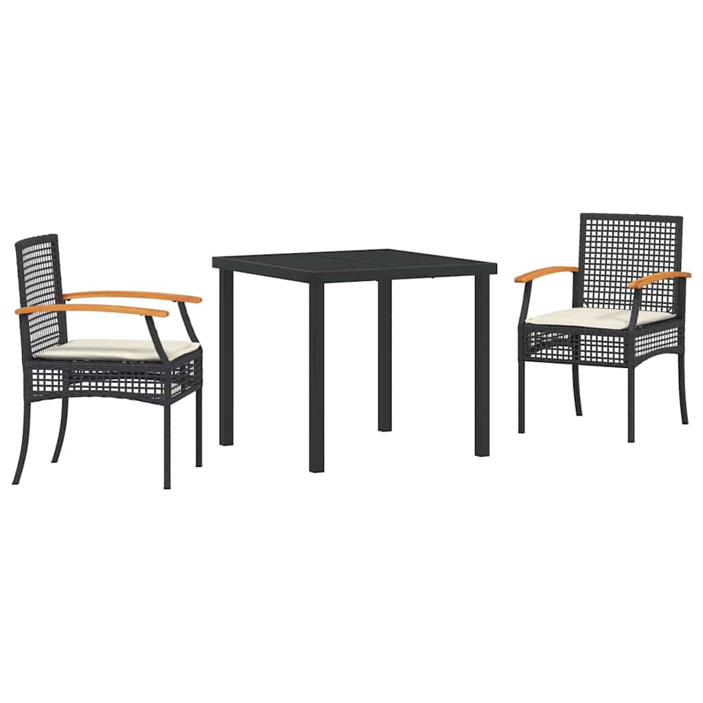 Garten Essgruppe 3 pcs Schwarz Poly-Rattan