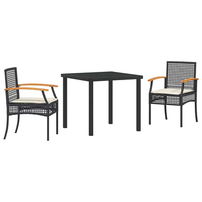 Garten Essgruppe 3 pcs Schwarz Poly-Rattan