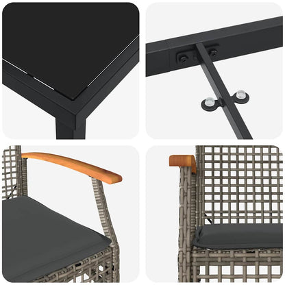 Garten Essgruppe 3 pcs Grau Poly-Rattan