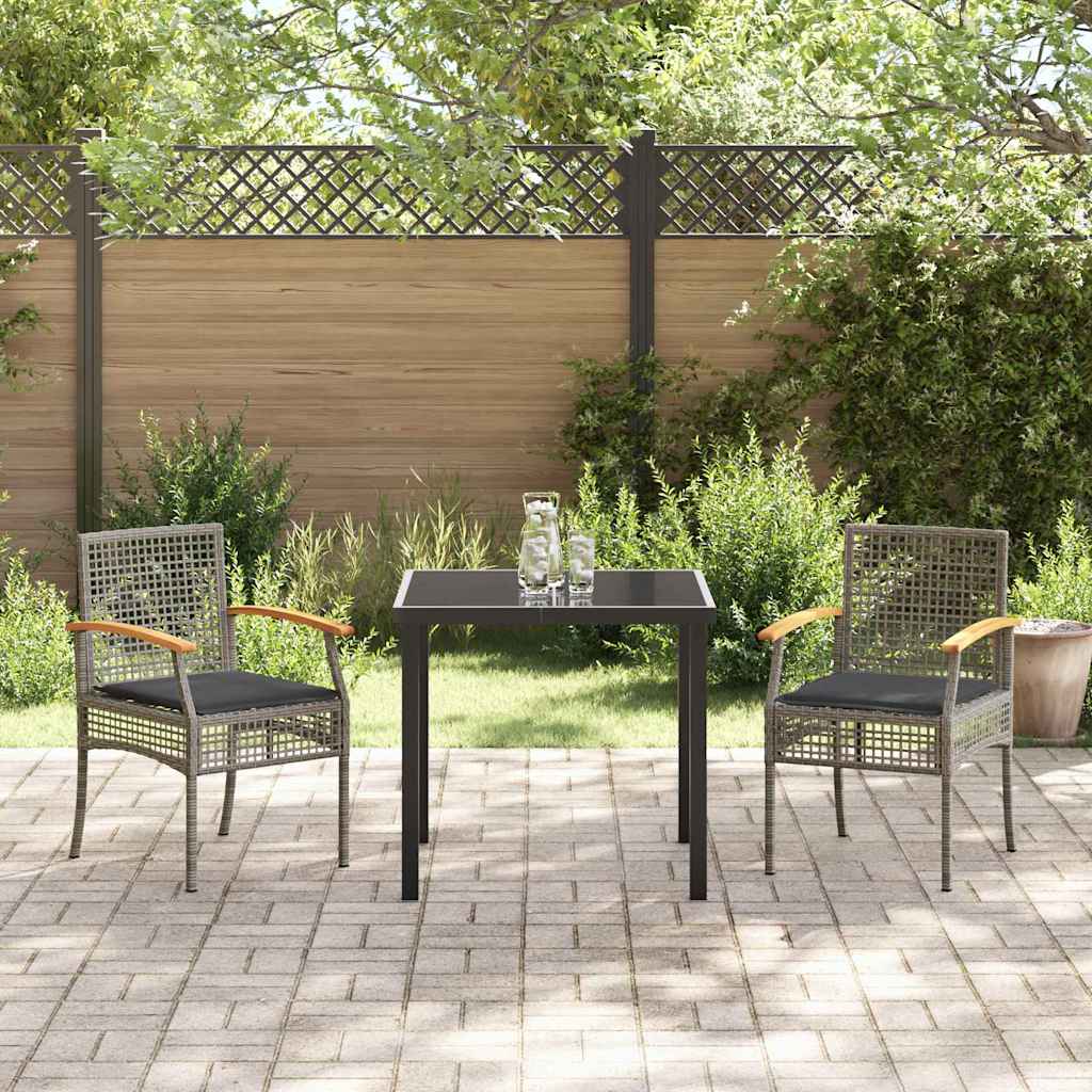 Garten Essgruppe 3 pcs Grau Poly-Rattan