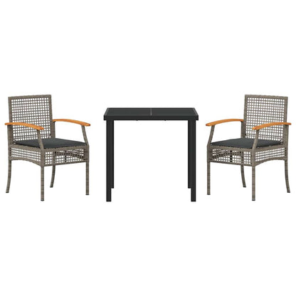 Garten Essgruppe 3 pcs Grau Poly-Rattan