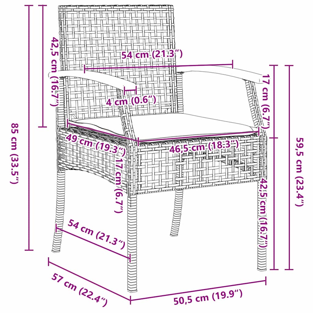 Garten Essgruppe 3 pcs Grau Poly-Rattan