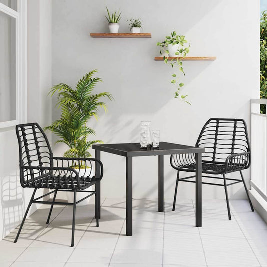 Garten Essgruppe 3 pcs Schwarz Poly-Rattan