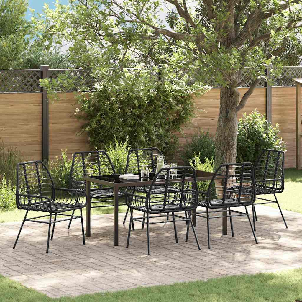 Garten Essgruppe 7 pcs Schwarz Poly-Rattan