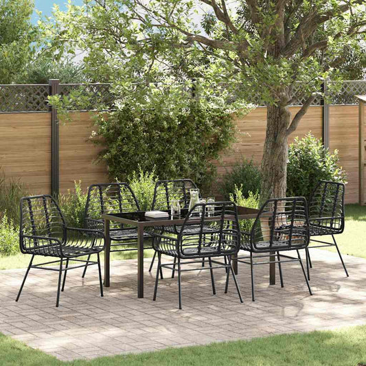 Garten Essgruppe 7 pcs Schwarz Poly-Rattan