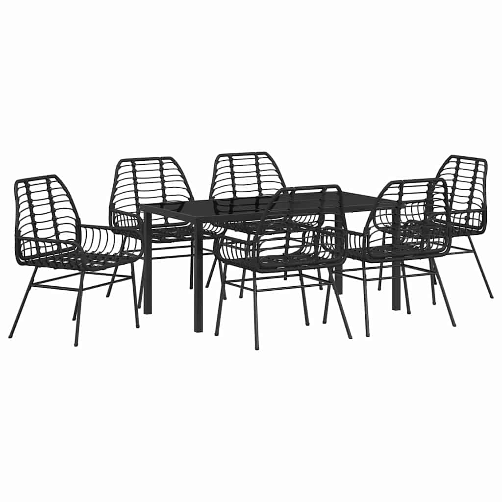 Garten Essgruppe 7 pcs Schwarz Poly-Rattan