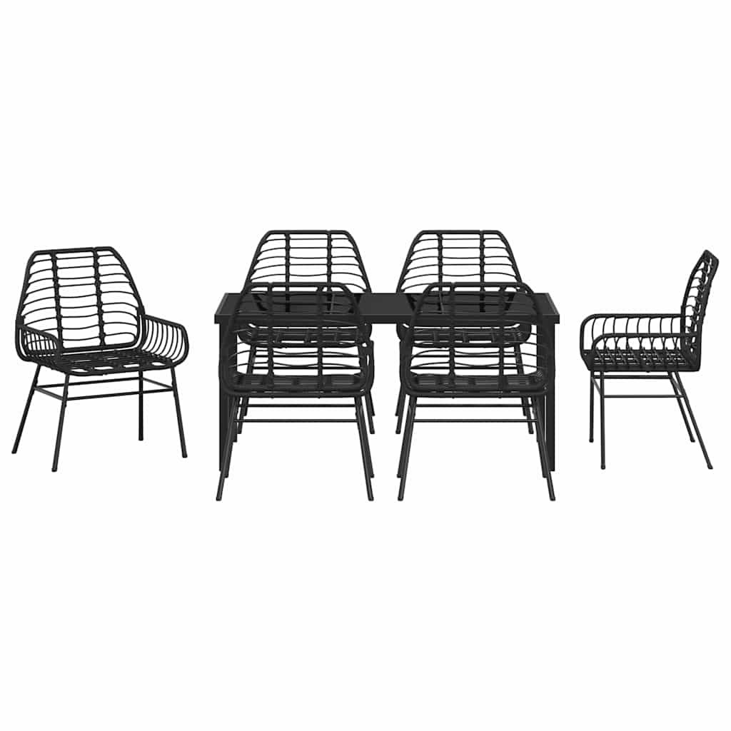 Garten Essgruppe 7 pcs Schwarz Poly-Rattan
