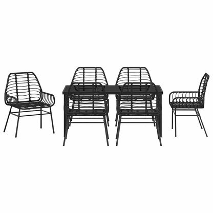 Garten Essgruppe 7 pcs Schwarz Poly-Rattan