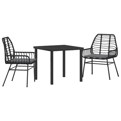 Garten Essgruppe 3 pcs Schwarz Poly-Rattan