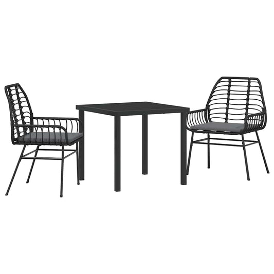 Garten Essgruppe 3 pcs Schwarz Poly-Rattan