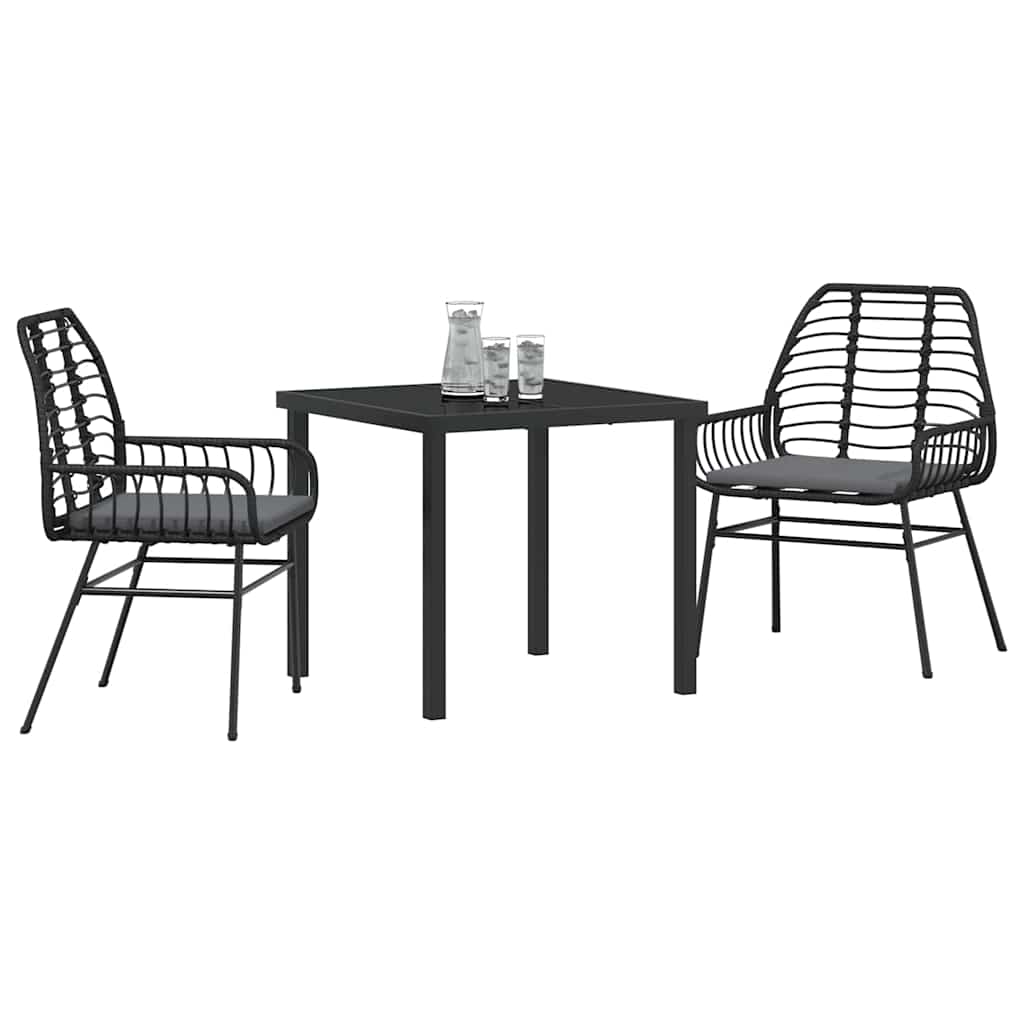 Garten Essgruppe 3 pcs Schwarz Poly-Rattan