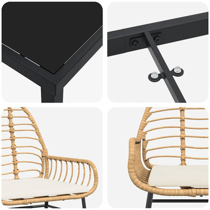 Garten Essgruppe 3 pcs Braun Poly-Rattan