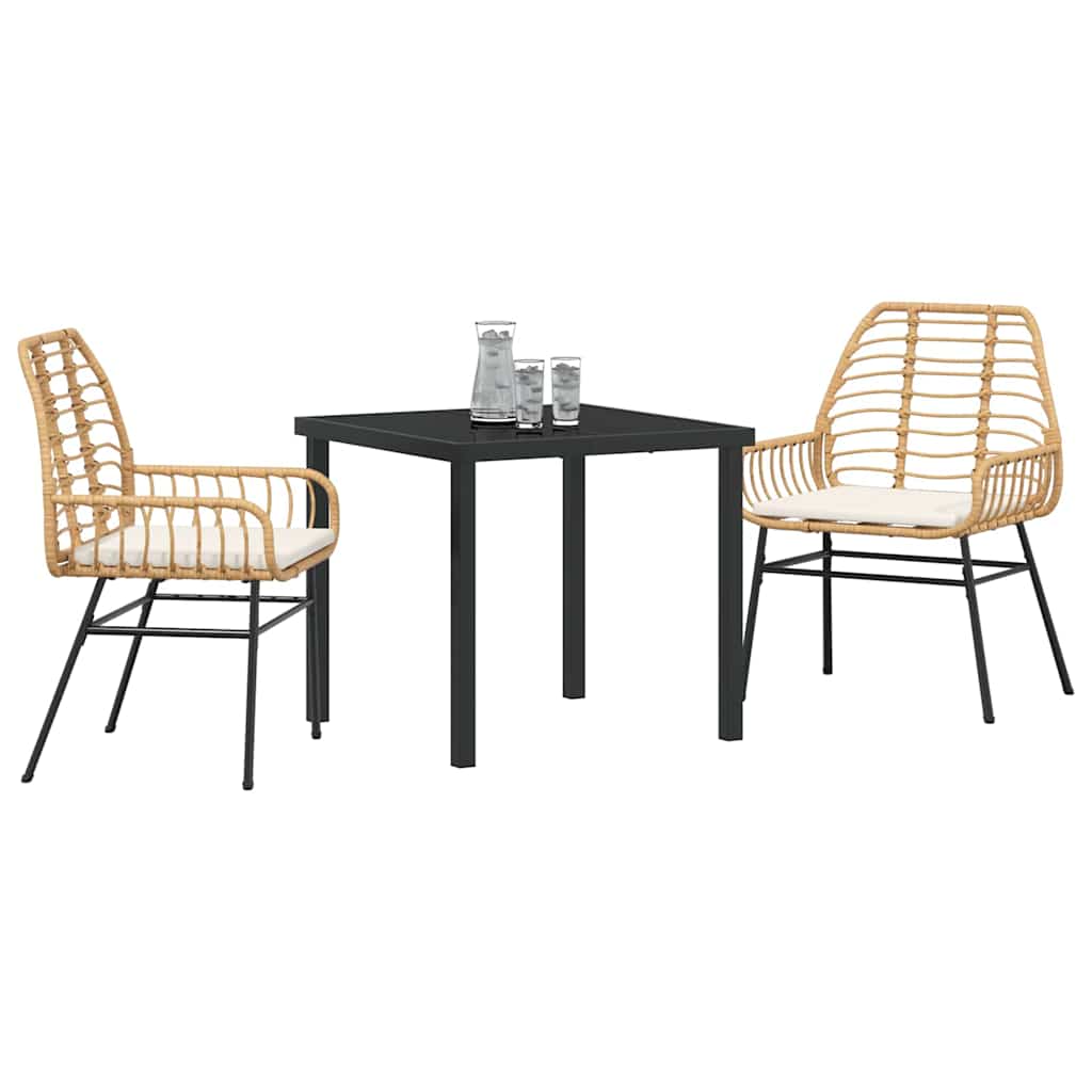 Garten Essgruppe 3 pcs Braun Poly-Rattan