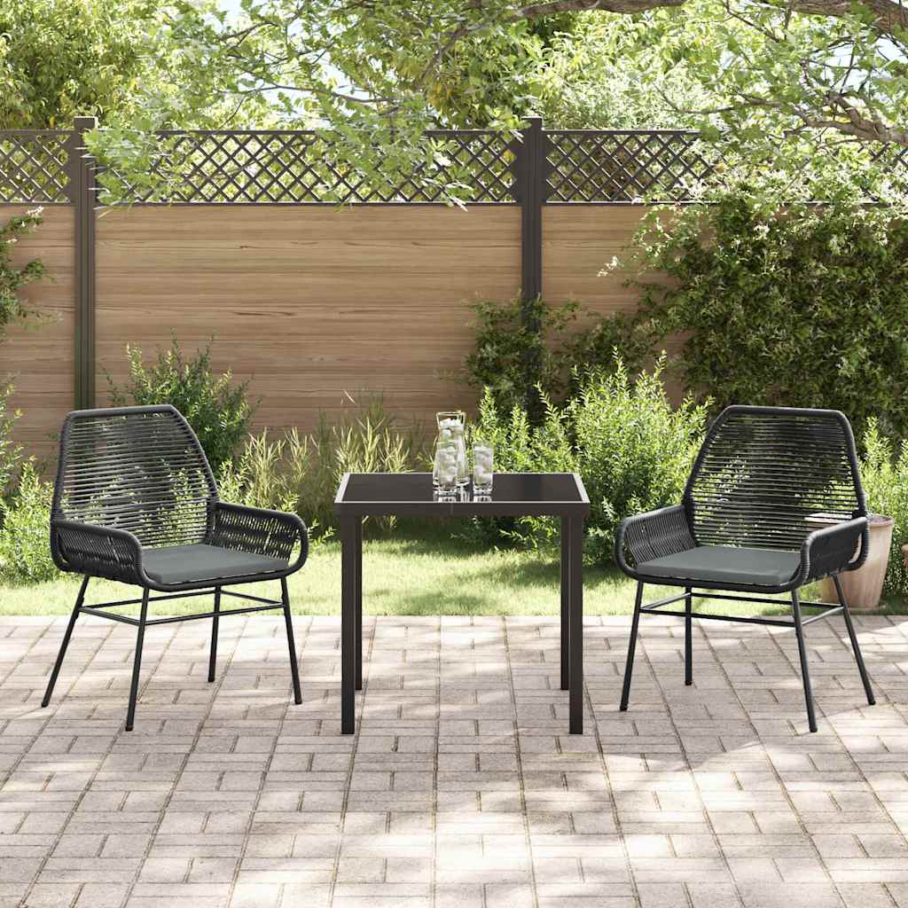 Garten Essgruppe 3 pcs Schwarz Poly-Rattan