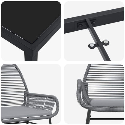 Garten Essgruppe 3 pcs Grau Poly-Rattan