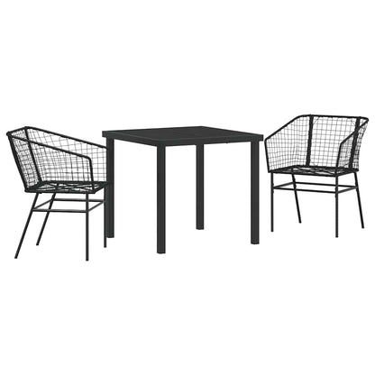 Garten Essgruppe 3 pcs Schwarz Poly-Rattan