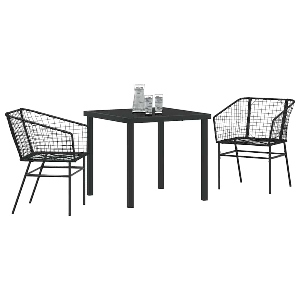 Garten Essgruppe 3 pcs Schwarz Poly-Rattan