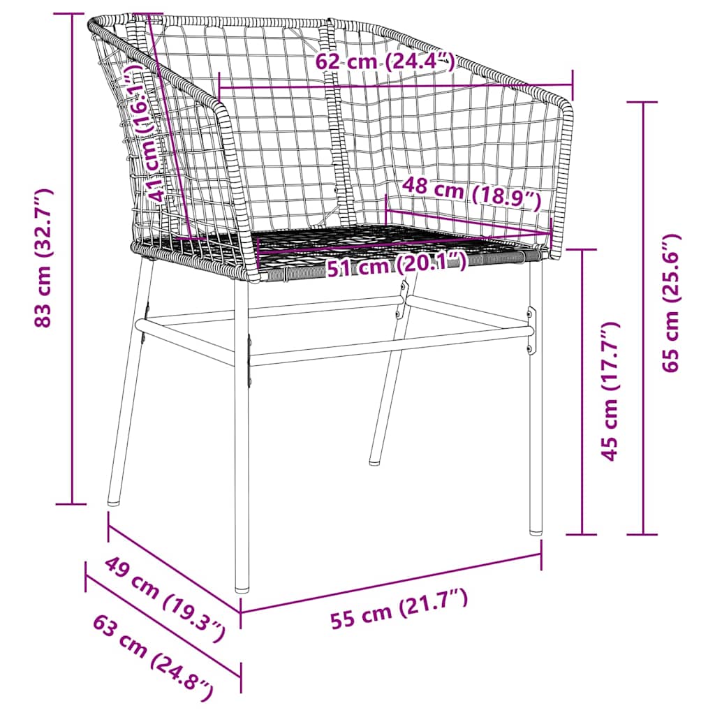 Garten Essgruppe 3 pcs Schwarz Poly-Rattan