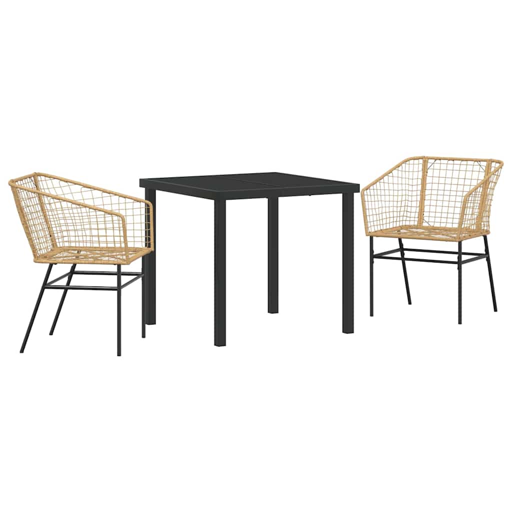 Garten Essgruppe 3 pcs Braun Poly-Rattan