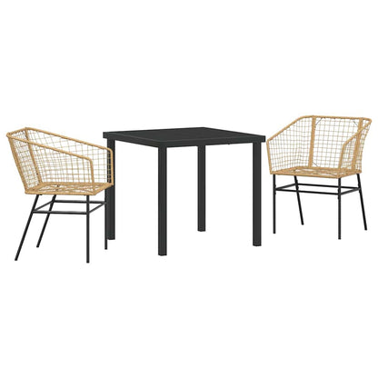 Garten Essgruppe 3 pcs Braun Poly-Rattan