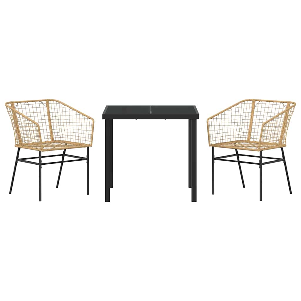 Garten Essgruppe 3 pcs Braun Poly-Rattan