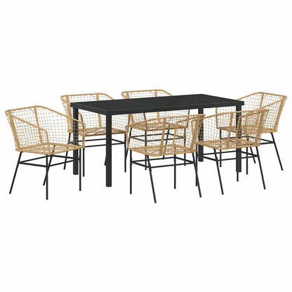 Garten Essgruppe 7 pcs Braun Poly-Rattan