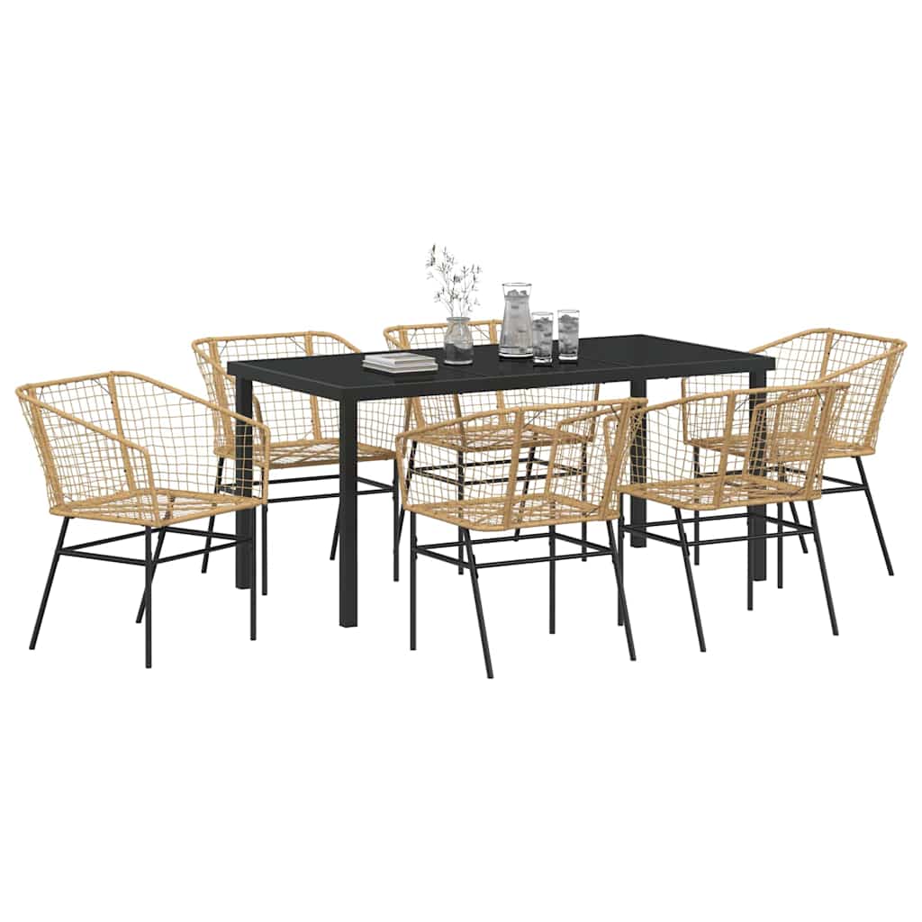 Garten Essgruppe 7 pcs Braun Poly-Rattan