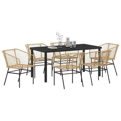 Garten Essgruppe 7 pcs Braun Poly-Rattan