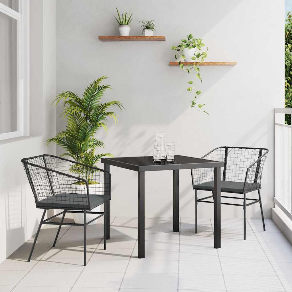 Garten Essgruppe 3 pcs Schwarz Poly-Rattan