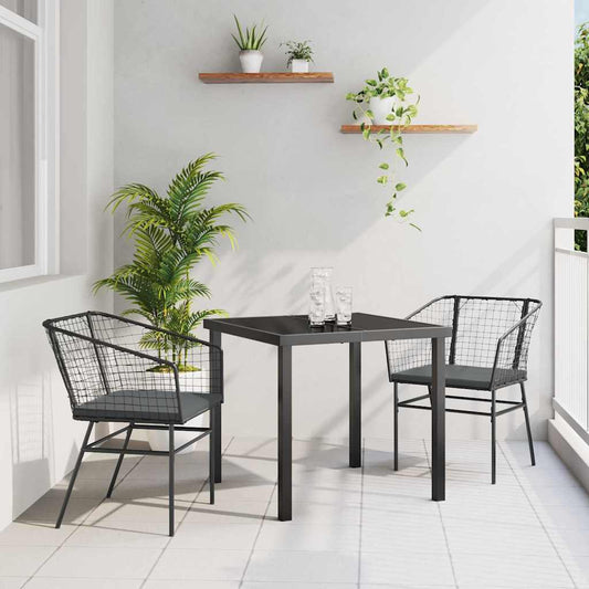 Garten Essgruppe 3 pcs Schwarz Poly-Rattan