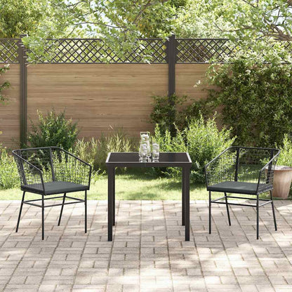 Garten Essgruppe 3 pcs Schwarz Poly-Rattan