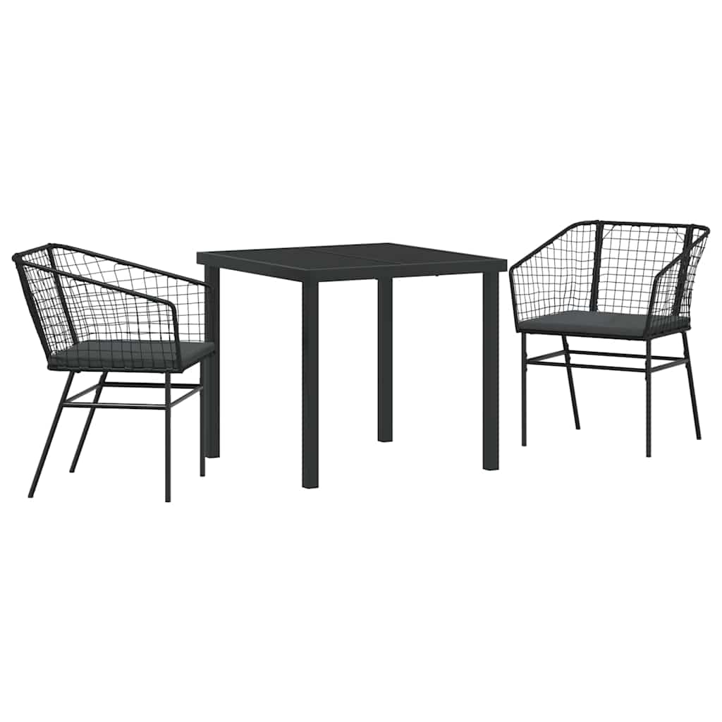 Garten Essgruppe 3 pcs Schwarz Poly-Rattan