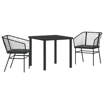 Garten Essgruppe 3 pcs Schwarz Poly-Rattan
