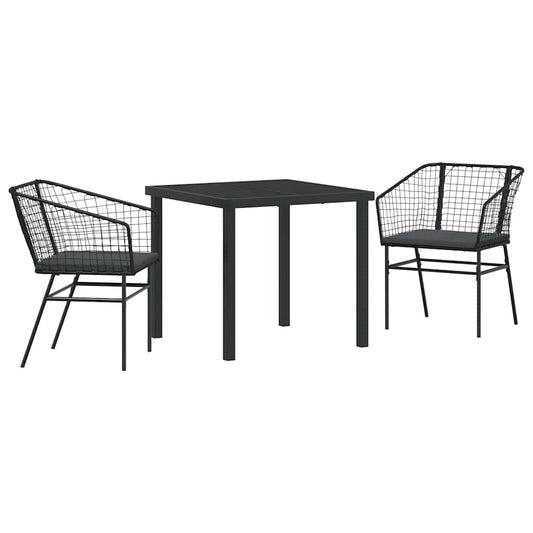 Garten Essgruppe 3 pcs Schwarz Poly-Rattan