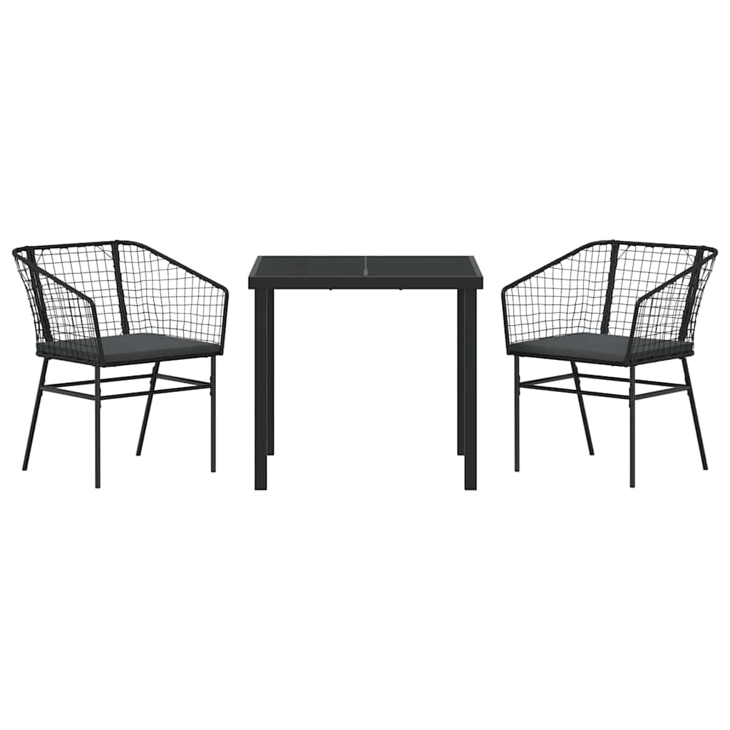 Garten Essgruppe 3 pcs Schwarz Poly-Rattan
