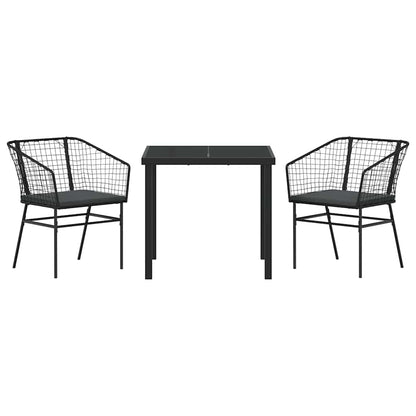 Garten Essgruppe 3 pcs Schwarz Poly-Rattan