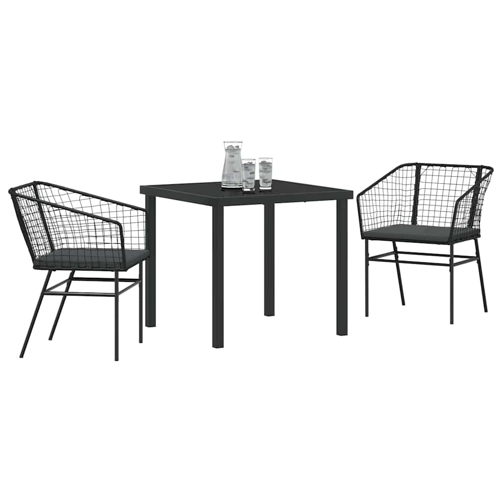 Garten Essgruppe 3 pcs Schwarz Poly-Rattan