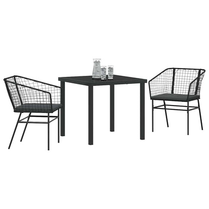 Garten Essgruppe 3 pcs Schwarz Poly-Rattan
