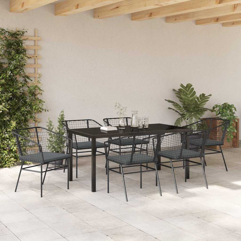 Garten Essgruppe 7 pcs Schwarz Poly-Rattan